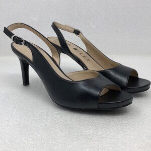 LifeStride Heels Teller 2 Slingback Peep Toe Pumps Black Faux Leather Size 9.5M